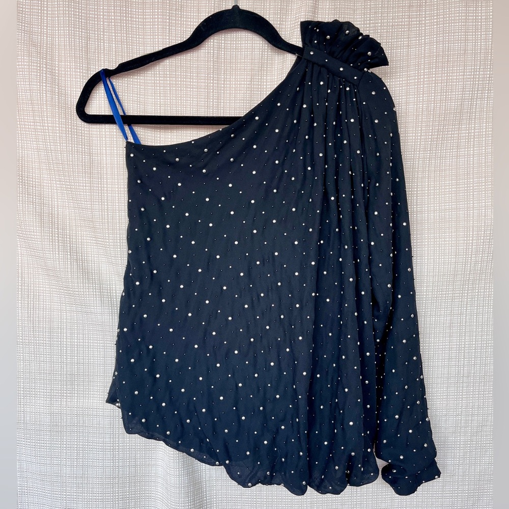 Vintage Y2k Robert Rodriguez One Shoulder Top With Silver Studs Glam Punk Thrash